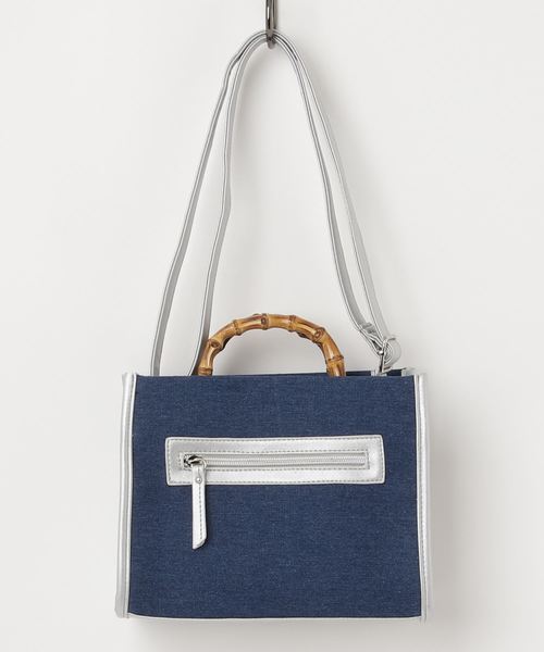 KOBE LETTUCE（コウベレタス）の「フェイクレザー×キャンバス切替バイカラーバンブーハンドルバッグ＊レディース/鞄[B1172]【入荷済】神戸レタス（ハンドバッグ・レディース・ネイビー/アイボリー/ブルー系その他・FREE）」の9枚目の写真
