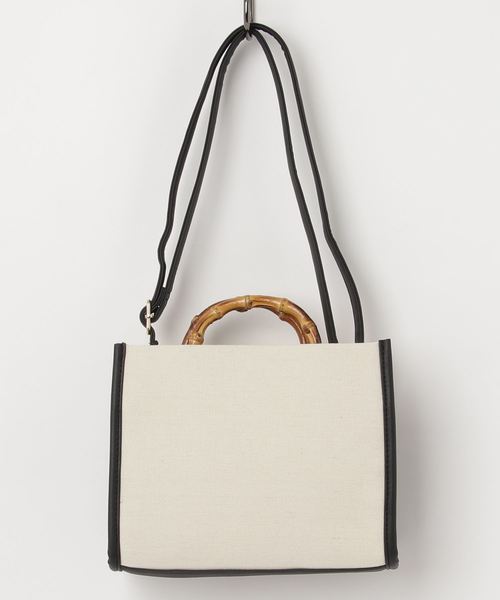 KOBE LETTUCE（コウベレタス）の「フェイクレザー×キャンバス切替バイカラーバンブーハンドルバッグ＊レディース/鞄[B1172]【入荷済】神戸レタス（ハンドバッグ・レディース・ネイビー/アイボリー/ブルー系その他・FREE）」の4枚目の写真