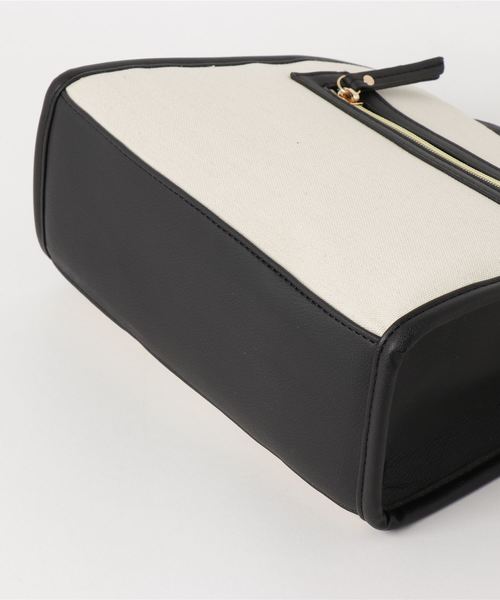 KOBE LETTUCE（コウベレタス）の「フェイクレザー×キャンバス切替バイカラーバンブーハンドルバッグ＊レディース/鞄[B1172]【入荷済】神戸レタス（ハンドバッグ・レディース・ネイビー/アイボリー/ブルー系その他・FREE）」の5枚目の写真