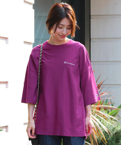 Champion（チャンピオン）の「【別注】＜Champion（チャンピオン）＞∴リバースウィーブTシャツ o（Tシャツ/カットソー・レディース・ベージュ/パープル/イエロー/ダークグリーン・MEDIUM）」の13枚目の写真