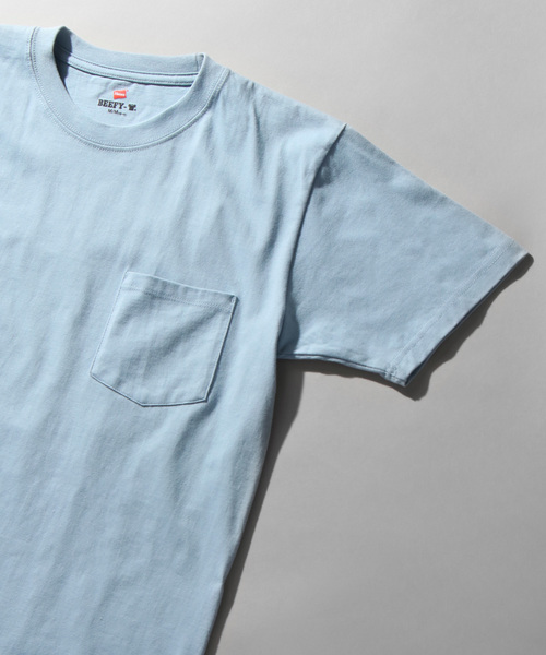 HANES(ヘインズ)の「【HANES】ヘインズ BEEFY ビーフィー ポケットTシャツ(Tシャツ/カットソー)」|スカイブルー