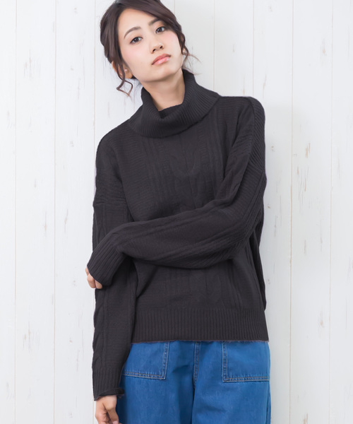 mili an deni(ミリアンデニ)の「PU混糸ケーブルニットタートルネックプルオーバー(ニット/セーター)」|ブラック