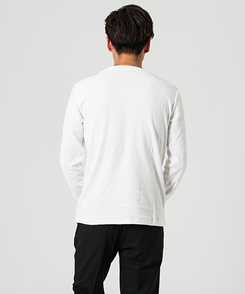 GOSTAR DE FUGA(ゴスタール ジフーガ)の「パイル生地Vネックシンプル長袖カットソー/長袖Tシャツ(Tシャツ/カットソー・メンズ・ホワイト/ライトグレー/ブラック・M/L)」の6枚目の写真