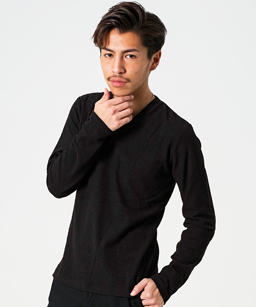 GOSTAR DE FUGA(ゴスタール ジフーガ)の「パイル生地Vネックシンプル長袖カットソー/長袖Tシャツ(Tシャツ/カットソー・メンズ・ホワイト/ライトグレー/ブラック・M/L)」の7枚目の写真