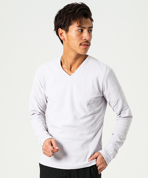GOSTAR DE FUGA(ゴスタール ジフーガ)の「パイル生地Vネックシンプル長袖カットソー/長袖Tシャツ(Tシャツ/カットソー・メンズ・ホワイト/ライトグレー/ブラック・M/L)」の10枚目の写真