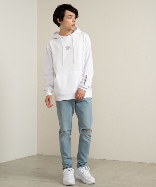 WEGO（ウィゴー）の「WEGO/ミニマムシンプルロゴプリントプルパーカー（パーカー・メンズ・ホワイト/杢グレー/ライトピンク・SMALL/MEDIUM/LARGE）」の6枚目の写真