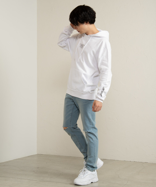 WEGO（ウィゴー）の「WEGO/ミニマムシンプルロゴプリントプルパーカー（パーカー・メンズ・ホワイト/杢グレー/ライトピンク・SMALL/MEDIUM/LARGE）」の7枚目の写真