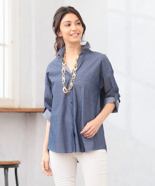 NARACAMICIE（ナラカミーチェ）の「シャンブレー調ビッグシャツ（シャツ/ブラウス・レディース・ブルー・SMALL/MEDIUM/LARGE/XXXL(150)/XX-LARGE）」の14枚目の写真