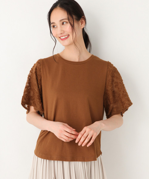 GLOBAL WORK（グローバルワーク）の「ソデジャガード半袖/832729（Tシャツ/カットソー・レディース・ホワイト/ライトブルー/ブラック/ブラウン・MEDIUM/LARGE）」の4枚目の写真