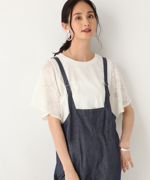 GLOBAL WORK（グローバルワーク）の「ソデジャガード半袖/832729（Tシャツ/カットソー・レディース・ホワイト/ライトブルー/ブラック/ブラウン・MEDIUM/LARGE）」の2枚目の写真