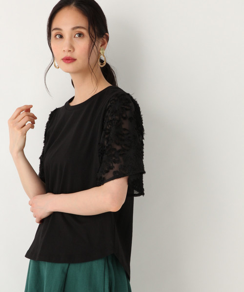 GLOBAL WORK（グローバルワーク）の「ソデジャガード半袖/832729（Tシャツ/カットソー・レディース・ホワイト/ライトブルー/ブラック/ブラウン・MEDIUM/LARGE）」の3枚目の写真