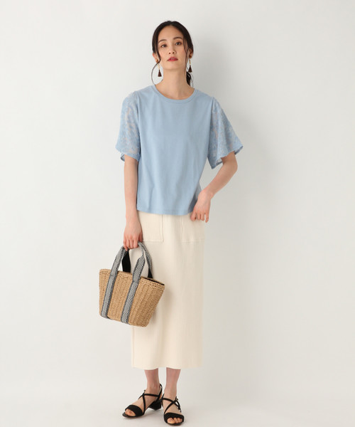 GLOBAL WORK（グローバルワーク）の「ソデジャガード半袖/832729（Tシャツ/カットソー・レディース・ホワイト/ライトブルー/ブラック/ブラウン・MEDIUM/LARGE）」の12枚目の写真