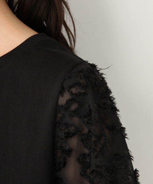 GLOBAL WORK（グローバルワーク）の「ソデジャガード半袖/832729（Tシャツ/カットソー・レディース・ホワイト/ライトブルー/ブラック/ブラウン・MEDIUM/LARGE）」の5枚目の写真