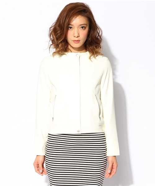 ROSE BUD（ローズバッド）の「LJ-14114 NO-COLLAR FLYFRONT ZIP JACKET（ノーカラージャケット・レディース・ホワイト/ネイビー/ダークグリーン・ONE SIZE）」の8枚目の写真