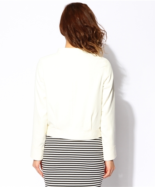 ROSE BUD（ローズバッド）の「LJ-14114 NO-COLLAR FLYFRONT ZIP JACKET（ノーカラージャケット・レディース・ホワイト/ネイビー/ダークグリーン・ONE SIZE）」の11枚目の写真