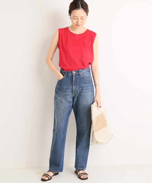 SLOBE IENA（スローブイエナ）の「ペルビアンコットンノースリーブTシャツ◆（Tシャツ/カットソー・レディース・ホワイト/ブラック/レッド/ブラック系その他・FREE）」の9枚目の写真