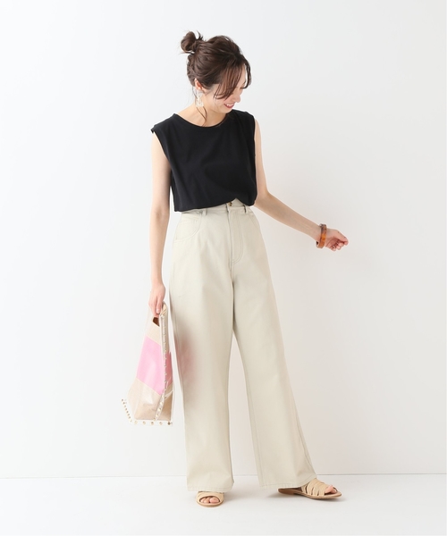 SLOBE IENA（スローブイエナ）の「ペルビアンコットンノースリーブTシャツ◆（Tシャツ/カットソー・レディース・ホワイト/ブラック/レッド/ブラック系その他・FREE）」の12枚目の写真