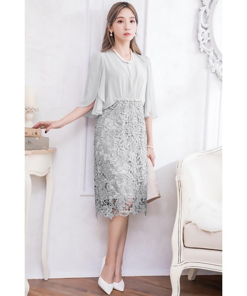 ワンピース パーティドレス レース スイングスカート およばれ GIRL DRESS FOR NOW ドレス レース切替えシアー フレア ロング