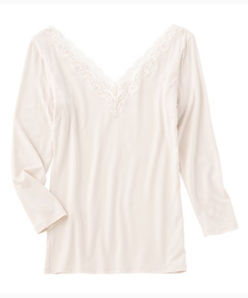 PEACH JOHN（ピーチジョン）の「【乾燥する季節に嬉しい！薄手でもたつかずフィット。抗菌防臭・消臭加工した汗取りパッド付き】Ｉｔ’ｓモイスティ９分袖（インナーウェア/肌着・レディース・ブラック/ネイビー/オフホワイト/ピンク/グレー/ブラック系その他/ホワイト系その他/ピンク系その他/チャコール/スモークピンク/ブルー/ホワイト系その他2/グレー系その他/ライトピンク/チャコールグレー/コーラルピンク/ホワイト×グレー/ブラック×ピンク/ダークグレー/スミクロ/ホワイト×ピンク/ヘザーチャコール/チャコールグレー×ブラック/ライトベージュ/ダークネイビー/ライトグレー/ドット/ヘザーグレー/ホワイト×レッド/グレイッシュベージュ/ピンクベージュ/アイボリー・SMALL/MEDIUM/LARGE）」の2枚目の写真