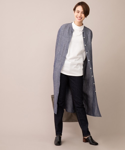 Munich(ミューニック)の「ヴィスコースリネンポプリン シャツワンピース(ワンピース・レディース・ホワイト/ネイビー/ナチュラル/オレンジ・FREE)」の3枚目の写真