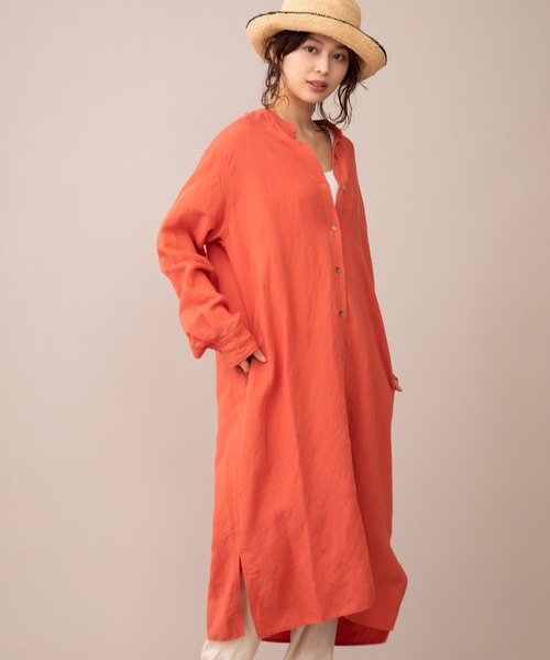 Munich(ミューニック)の「ヴィスコースリネンポプリン シャツワンピース(ワンピース・レディース・ホワイト/ネイビー/ナチュラル/オレンジ・FREE)」の4枚目の写真