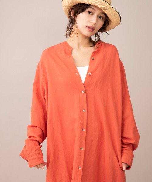 Munich(ミューニック)の「ヴィスコースリネンポプリン シャツワンピース(ワンピース・レディース・ホワイト/ネイビー/ナチュラル/オレンジ・FREE)」の8枚目の写真