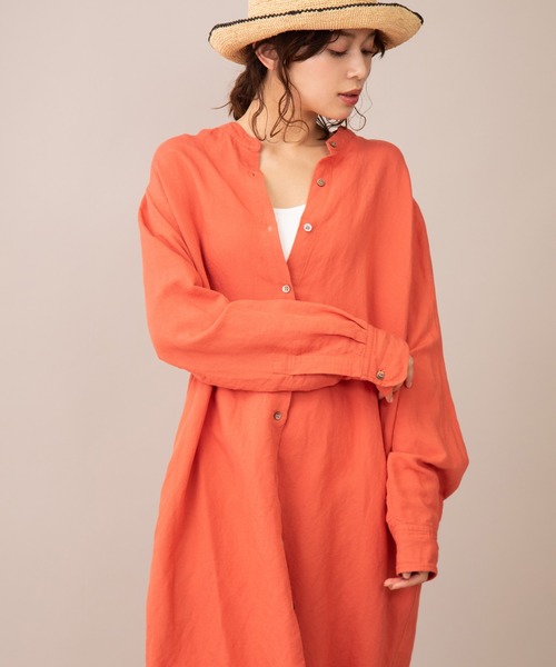 Munich(ミューニック)の「ヴィスコースリネンポプリン シャツワンピース(ワンピース・レディース・ホワイト/ネイビー/ナチュラル/オレンジ・FREE)」の9枚目の写真