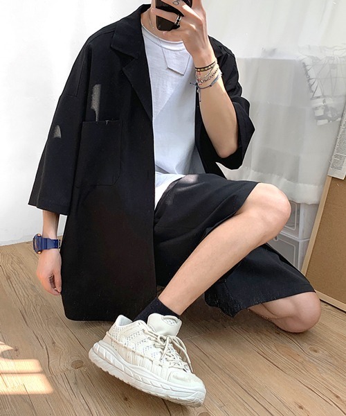【セール】【neos -addictive design-】ルーズシルエット テーラード ハーフ スラックス ジャケット パンツ セットアップ（セットアップ）｜neos（ネオス）セットアップ