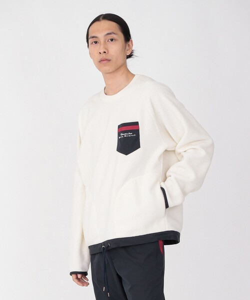 Education from Youngmachines（エデュケーションフロムヤングマシーン）の「【Education from Youngmachines】ボアコンビ ラグランプルオーバー（Tシャツ/カットソー・メンズ・ブラック/オフホワイト・S/M/L）」の2枚目の写真