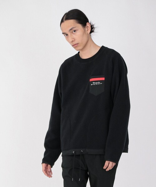 Education from Youngmachines（エデュケーションフロムヤングマシーン）の「【Education from Youngmachines】ボアコンビ ラグランプルオーバー（Tシャツ/カットソー・メンズ・ブラック/オフホワイト・S/M/L）」の1枚目の写真