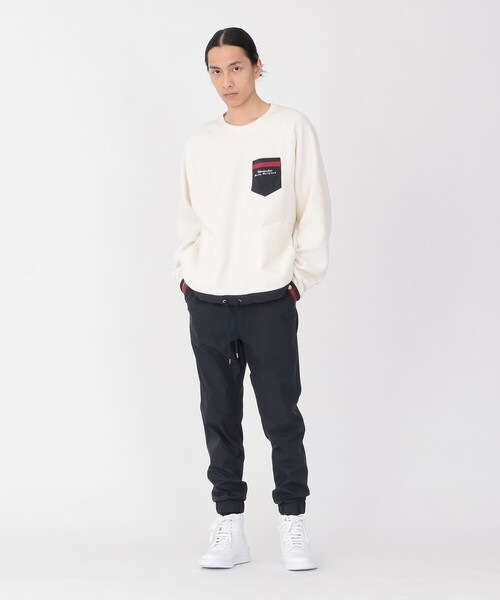 Education from Youngmachines（エデュケーションフロムヤングマシーン）の「【Education from Youngmachines】ボアコンビ ラグランプルオーバー（Tシャツ/カットソー・メンズ・ブラック/オフホワイト・S/M/L）」の3枚目の写真