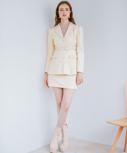 EIMY ISTOIRE（エイミーイストワール）の「エコレザーパフスリーブジャケット（テーラードジャケット・レディース・ホワイト/ブラック/グリーン系その他2・SMALL/MEDIUM）」の9枚目の写真