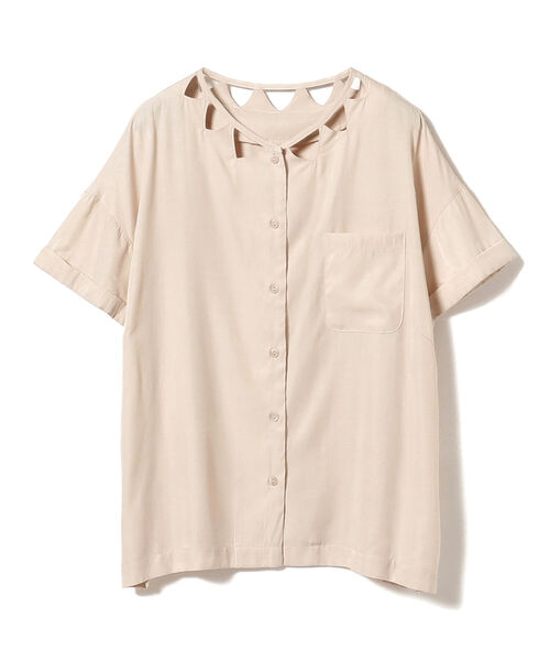 「CAROLINA GLASER」 半袖シャツ ONE SIZE チャコールグレー レディース コットン リボン ショートスリーブ ブラウス（シャツ/ブラウス