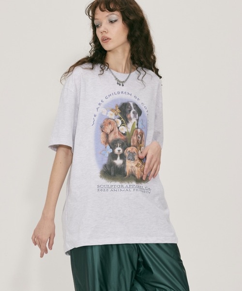 SCULPTOR（スカルプター）の「PUPPY FRIEND T-SHIRT/パピーフレンドＴシャツ（Tシャツ/カットソー・レディース・アイボリー/ライトグレー/ブラック/グレー・MEDIUM/LARGE）」の6枚目の写真