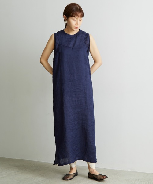 note et silence （ノートエシロンス）の「◇60LINEN レイヤード ノースリワンピース（ワンピース・レディース・ネイビー/ダークブラウン/アイボリー・FREE）」の7枚目の写真