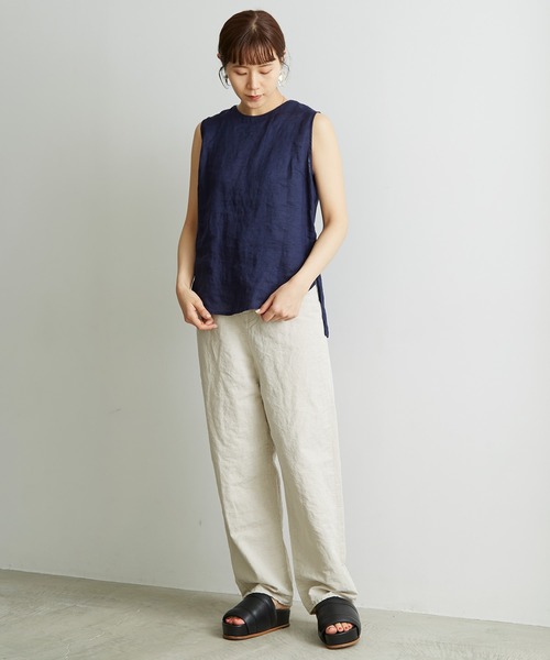 note et silence （ノートエシロンス）の「◇60LINEN レイヤード ノースリワンピース（ワンピース・レディース・ネイビー/ダークブラウン/アイボリー・FREE）」の13枚目の写真