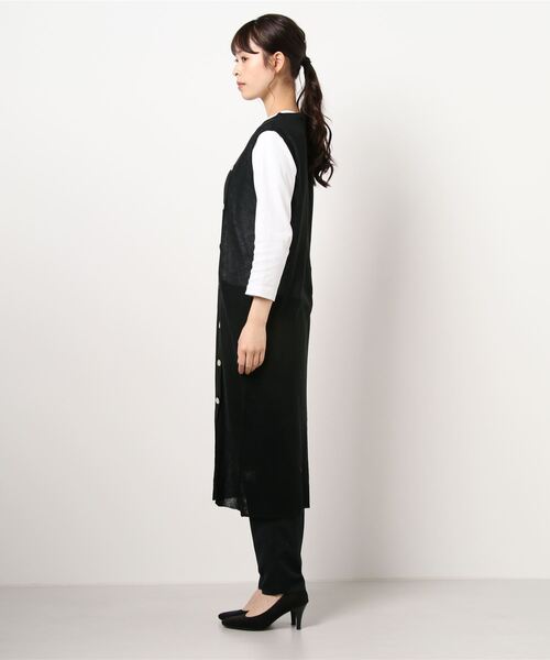 KOBE LETTUCE（コウベレタス）の「ボタンデザインシアーニットチュニック（チュニック・レディース・ブラック/ネイビー/モカ・FREE）」の5枚目の写真