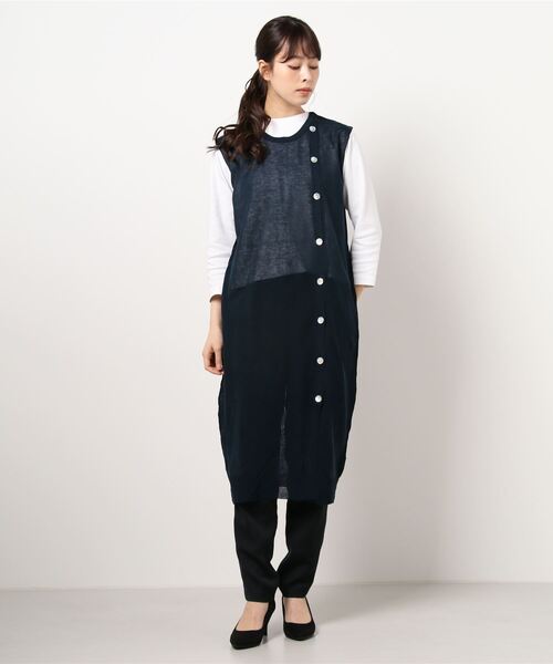 KOBE LETTUCE（コウベレタス）の「ボタンデザインシアーニットチュニック（チュニック・レディース・ブラック/ネイビー/モカ・FREE）」の8枚目の写真