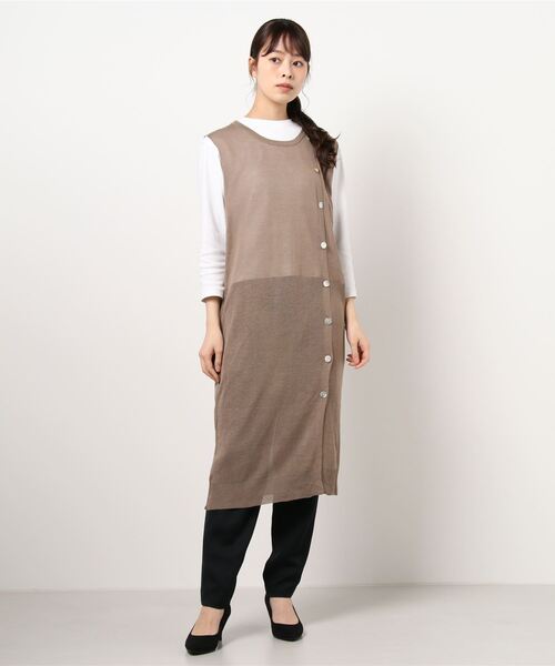 KOBE LETTUCE（コウベレタス）の「ボタンデザインシアーニットチュニック（チュニック・レディース・ブラック/ネイビー/モカ・FREE）」の9枚目の写真