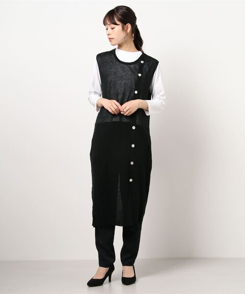 KOBE LETTUCE（コウベレタス）の「ボタンデザインシアーニットチュニック（チュニック・レディース・ブラック/ネイビー/モカ・FREE）」の10枚目の写真