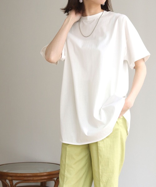 HER CLOSET（ハークローゼット）の「【HERCLOSET】ドライタッチコットン100%バックヘンリーTシャツ（Tシャツ/カットソー・レディース・ホワイト/ブラック/ピンク/ブルー/モカ・M）」の6枚目の写真