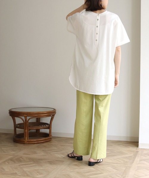 HER CLOSET（ハークローゼット）の「【HERCLOSET】ドライタッチコットン100%バックヘンリーTシャツ（Tシャツ/カットソー・レディース・ホワイト/ブラック/ピンク/ブルー/モカ・M）」の11枚目の写真