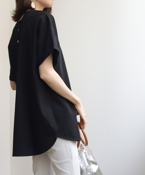 HER CLOSET（ハークローゼット）の「【HERCLOSET】ドライタッチコットン100%バックヘンリーTシャツ（Tシャツ/カットソー・レディース・ホワイト/ブラック/ピンク/ブルー/モカ・M）」の17枚目の写真