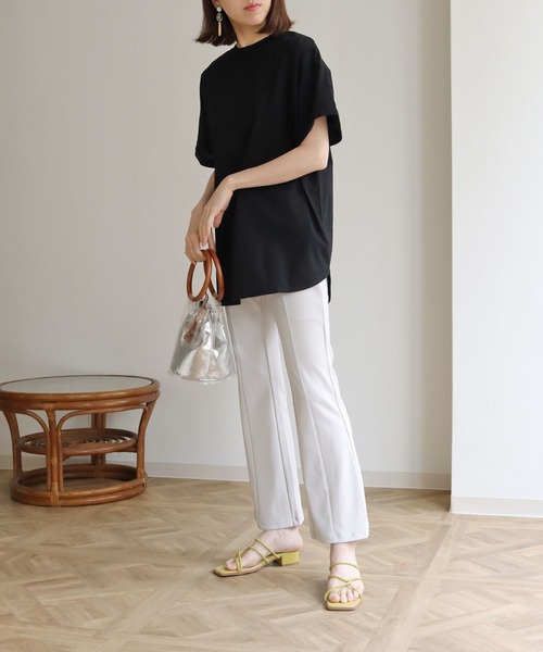 HER CLOSET（ハークローゼット）の「【HERCLOSET】ドライタッチコットン100%バックヘンリーTシャツ（Tシャツ/カットソー・レディース・ホワイト/ブラック/ピンク/ブルー/モカ・M）」の19枚目の写真