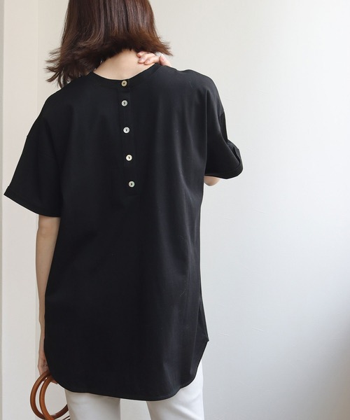 HER CLOSET（ハークローゼット）の「【HERCLOSET】ドライタッチコットン100%バックヘンリーTシャツ（Tシャツ/カットソー・レディース・ホワイト/ブラック/ピンク/ブルー/モカ・M）」の14枚目の写真