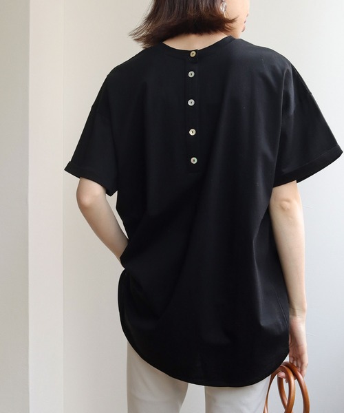 HER CLOSET（ハークローゼット）の「【HERCLOSET】ドライタッチコットン100%バックヘンリーTシャツ（Tシャツ/カットソー・レディース・ホワイト/ブラック/ピンク/ブルー/モカ・M）」の18枚目の写真