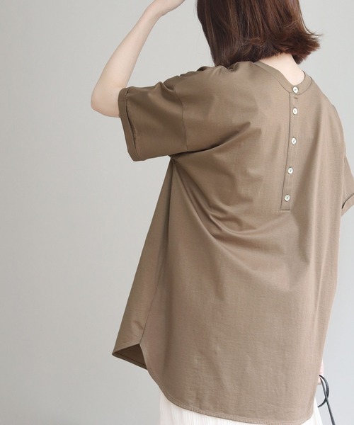 HER CLOSET（ハークローゼット）の「【HERCLOSET】ドライタッチコットン100%バックヘンリーTシャツ（Tシャツ/カットソー・レディース・ホワイト/ブラック/ピンク/ブルー/モカ・M）」の22枚目の写真