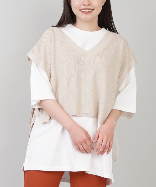 SPINNS(スピンズ)の「サイドリボンニットベスト(ベスト・レディース・ベージュ/グリーン/ブルー/スミクロ・ONESIZE)」の3枚目の写真