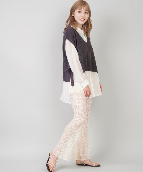 SPINNS(スピンズ)の「サイドリボンニットベスト(ベスト・レディース・ベージュ/グリーン/ブルー/スミクロ・ONESIZE)」の9枚目の写真