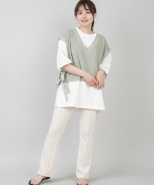 SPINNS(スピンズ)の「サイドリボンニットベスト(ベスト・レディース・ベージュ/グリーン/ブルー/スミクロ・ONESIZE)」の8枚目の写真